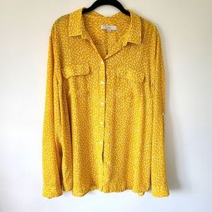 Loft yellow floral button down blouse